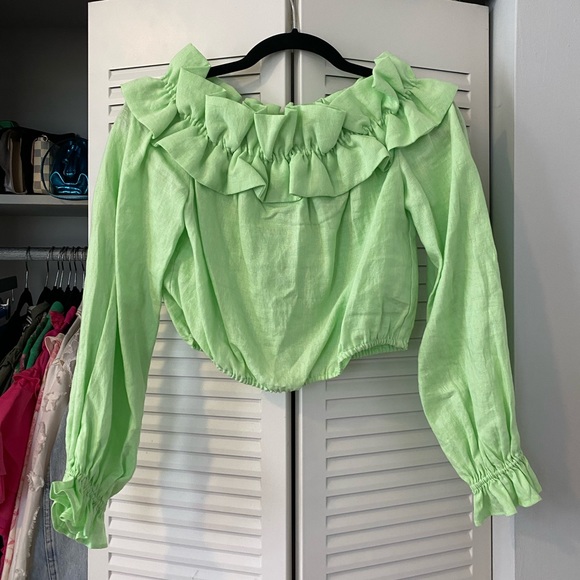Cala Off-The-Shoulder Linen Top - Neo Mint - Picture 2 of 6
